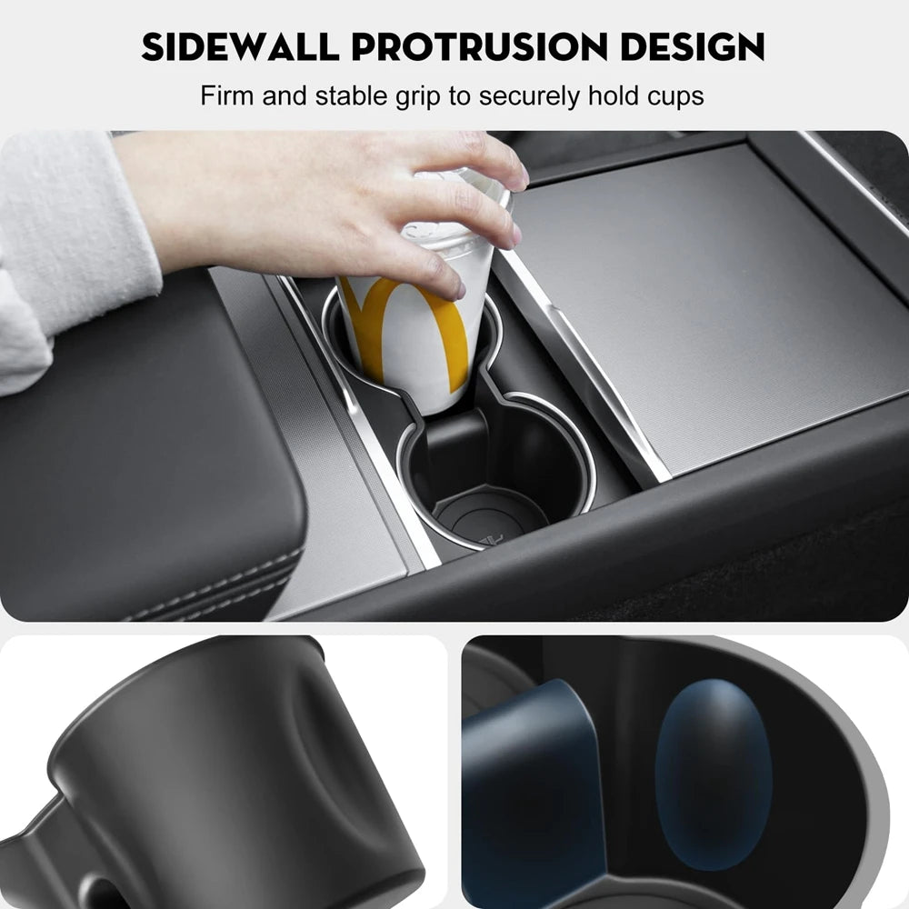 For Tesla Model Y Juniper 2025 Model 3 Highland Water Cup Holder Insert Center Console Organizer TPE Storage Box Car Accessories Vue