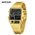 SANDA 3192 Men's LED Square Watch – Chronograph & Thermometer Men's Digital Watch Vue Gold-black China Mainland