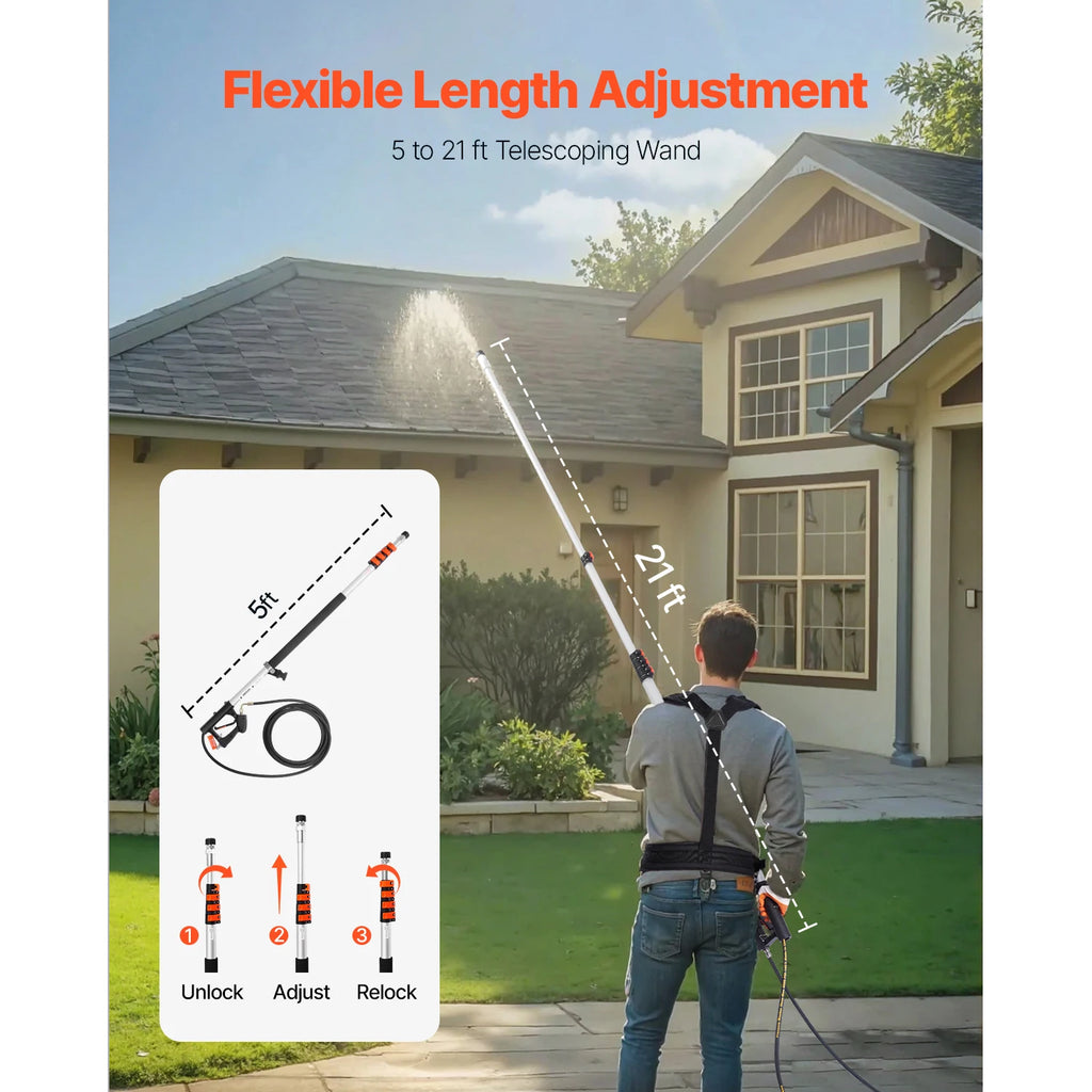 VEVOR 21 ft Telescoping Pressure Washer Wand 4000 PSI, 7 Nozzles Telescoping Washer Wand Vue