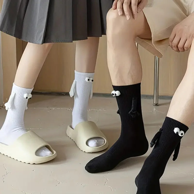 1-10Pairs Magnetic Attraction Couple Crew Socks Black White Mid Calf Non Slip Comfortable Stylish for Women Men Daily Wear Vue
