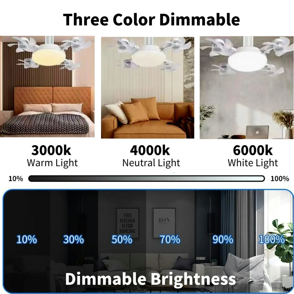 Screw in Ceiling Fan with Remote Control Light Bulb Dimmable 3 Color Temperatures & 3 Wind Speeds for Bedroom, Kitchen (4 Head) Vue