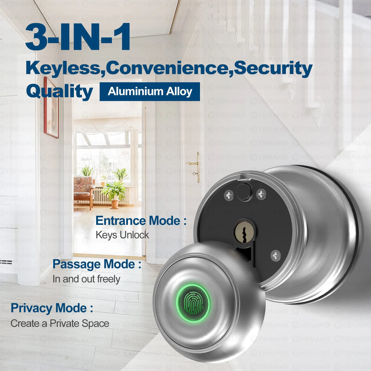 Round Knob Tuya Bluetooth Smart Lock Easy Install Cylindrical Electronic Digital Biometric Fingerprint Lock for Smart Home Vue