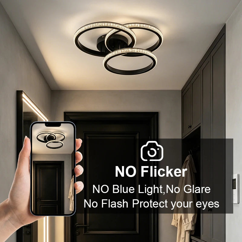 LED Modern Flush Mount Ceiling Light Fixture with 3000K-6500K 3-Color Dimming Circle Modern Chandelier, Close to Ceiling Bedroom Vue