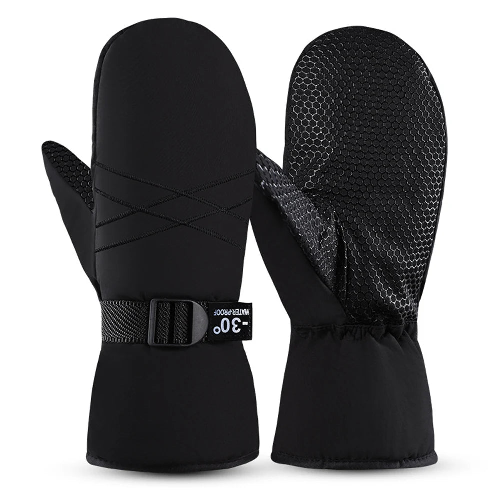 Ski Mittens Waterproof Snow Gloves Thermal Winter Gloves Snowboard Gloves Cold Weather Gloves for Men and Women Vue Black