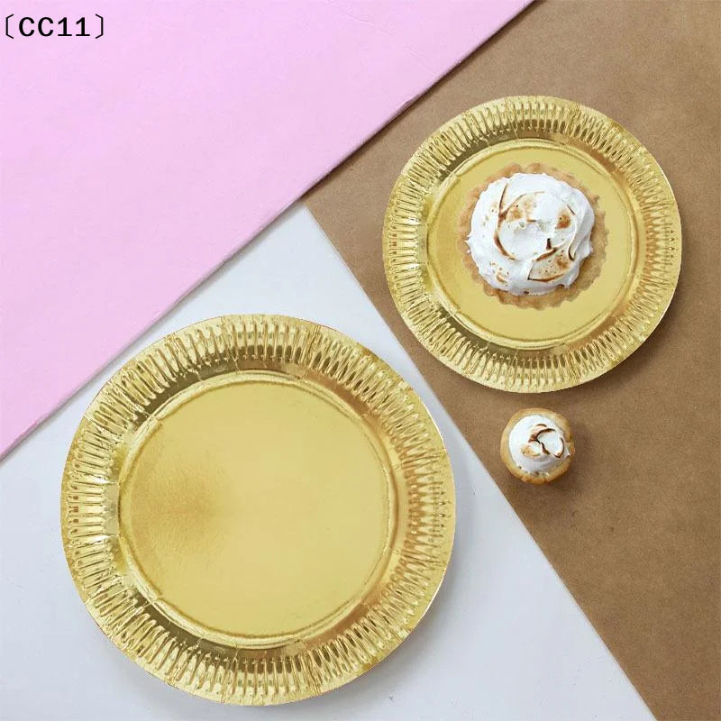 Disposable Metallic Foil Paper Plates Shiny Gold Silver Finish Sturdy Build For Weddings Birthday Festive Gatherings〔CC11〕 Vue