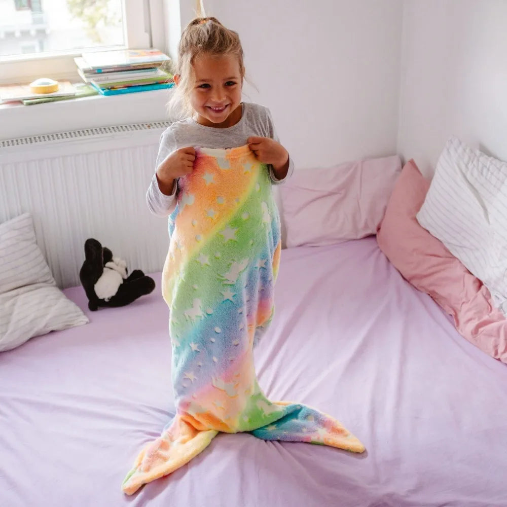 Flannel Mermaid Sleeping Bag Universal Soft Mermaid Tail Blanket Beautiful Cozy Rainbow Mermaid Blanket Children Vue