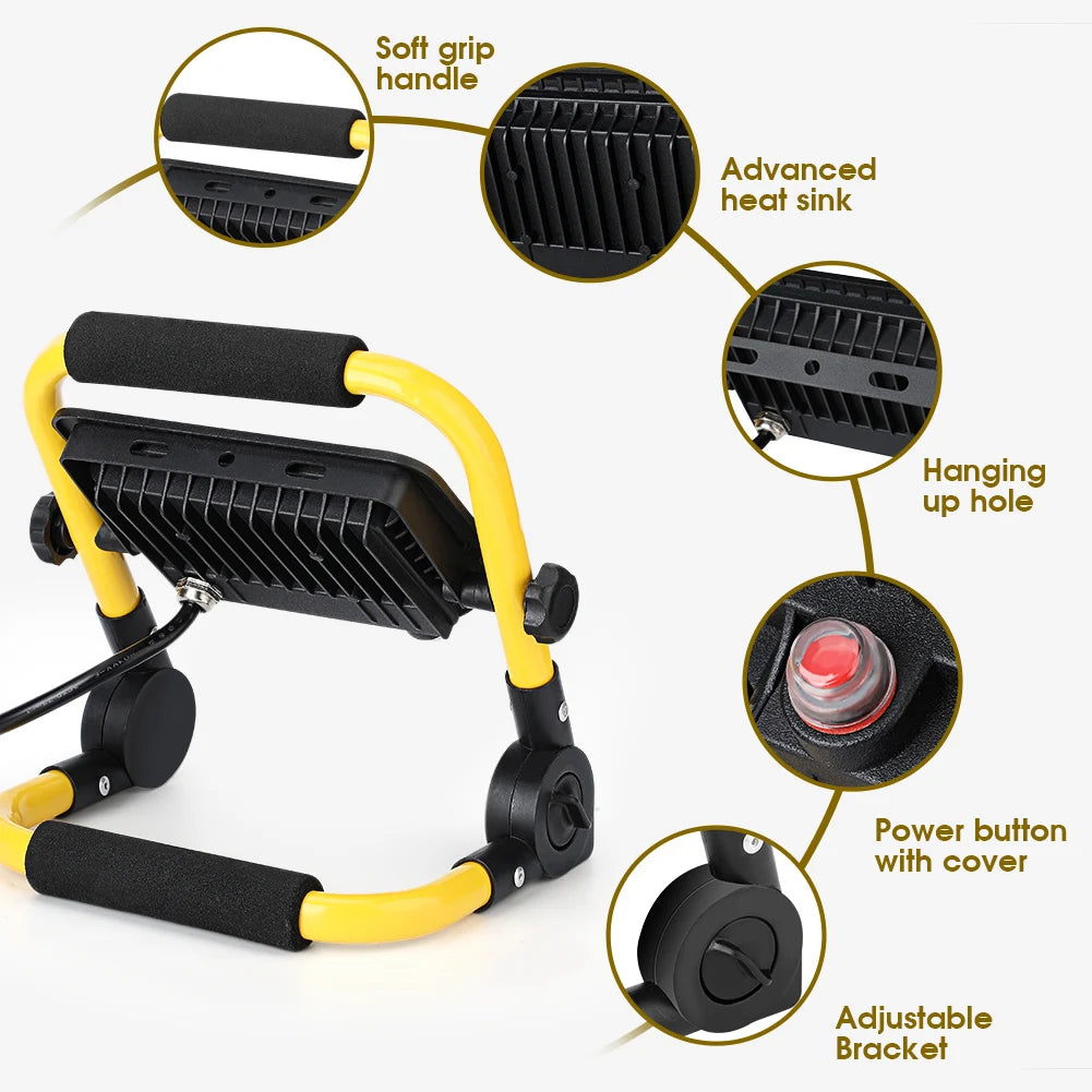 Portable LED Flood Light LED Work Light Portable LED Flood Light IP65 Waterproof Spotlight 5M Wire Plug Emergency Lights Stand Vue