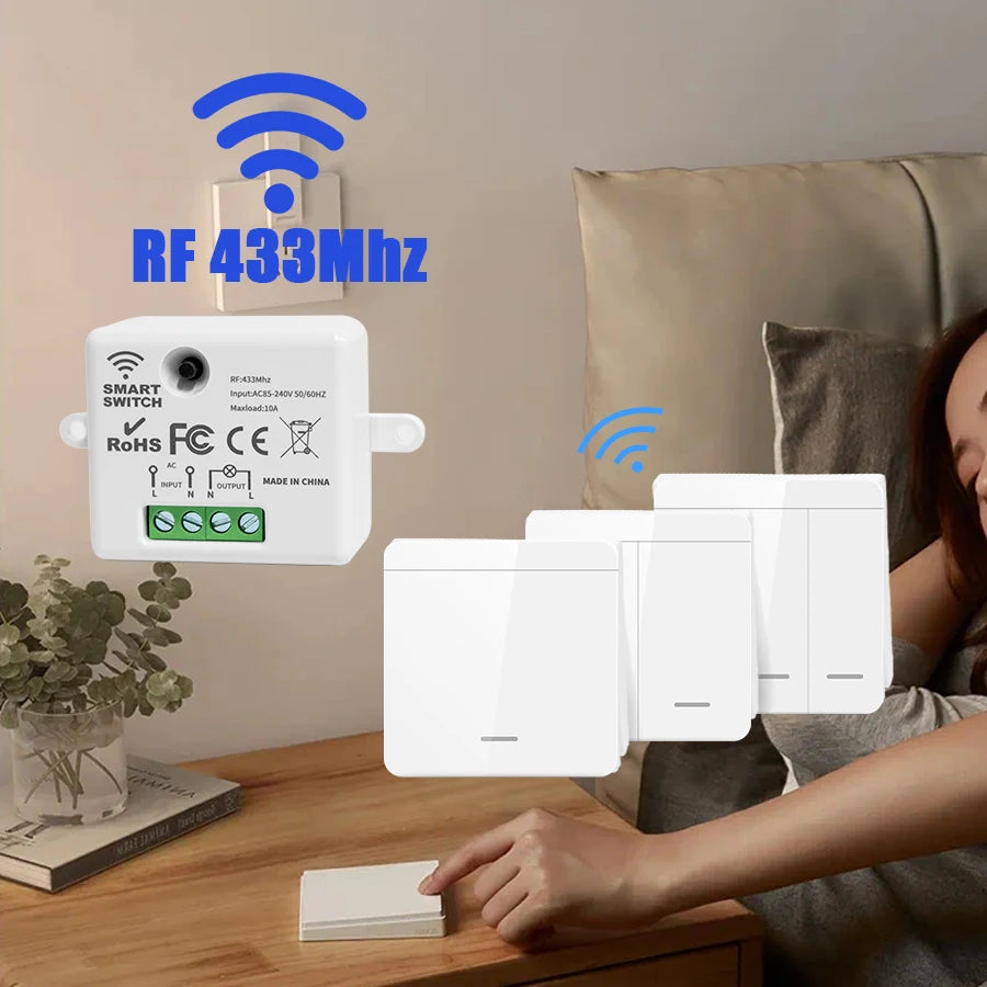 Wireless Smart Light Switch with 1/2/3 Gang RF 433MHz Remote Control Relay Receiver for Led Lamp AC 85-240V 10A DIY Module Vue