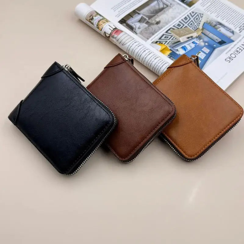 1PC Men Wallets Leather Zipper Purse Man Slim Card Horders Quality Male Short Multi-card Wallet Coin Pocket Purse Vue