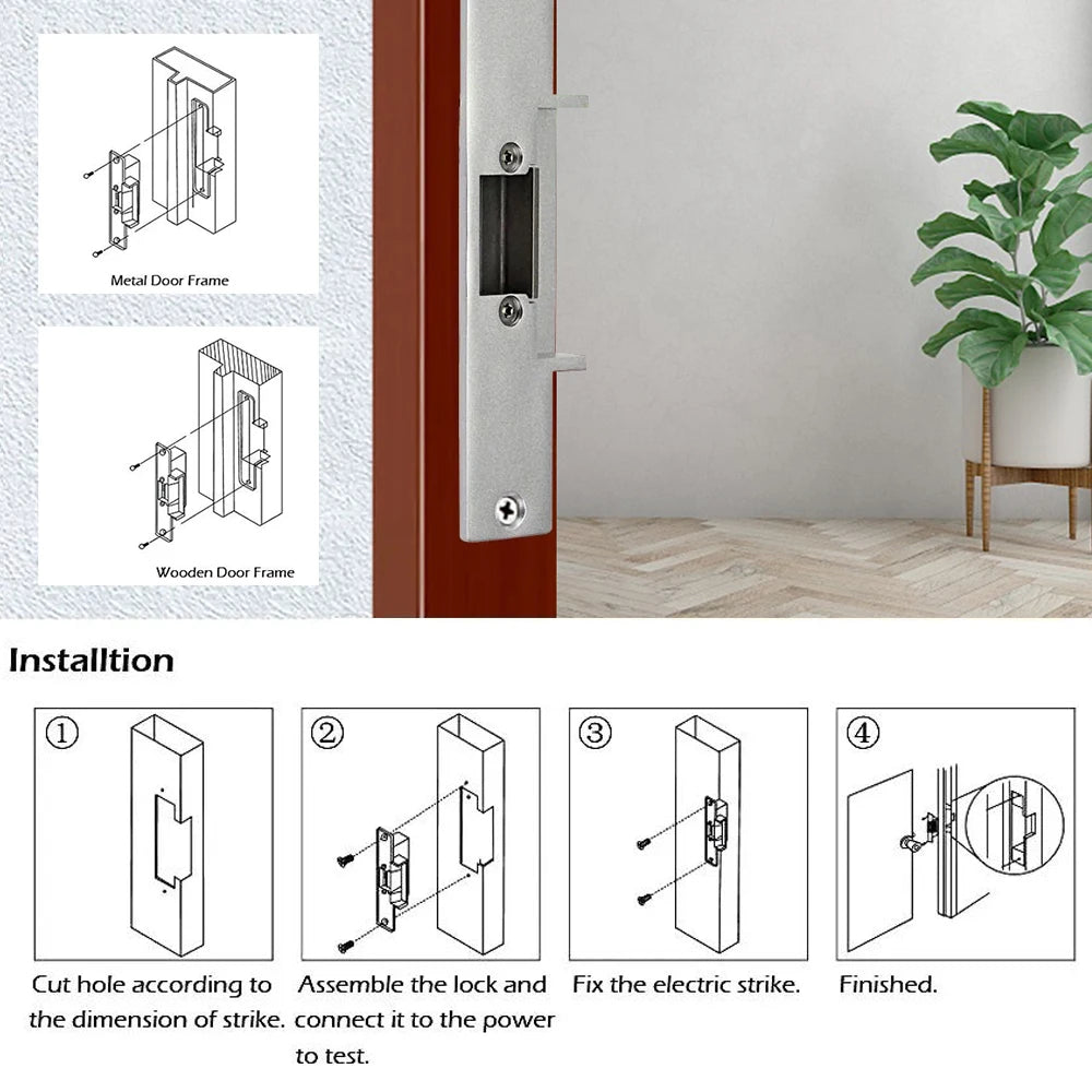 DC 12V Electric Strike Lock Electronic Door Lock Fail Secure Or Fail Safe NO/NC 1000KG Holding Force 44Mm Lock Tongue Cylinder Vue