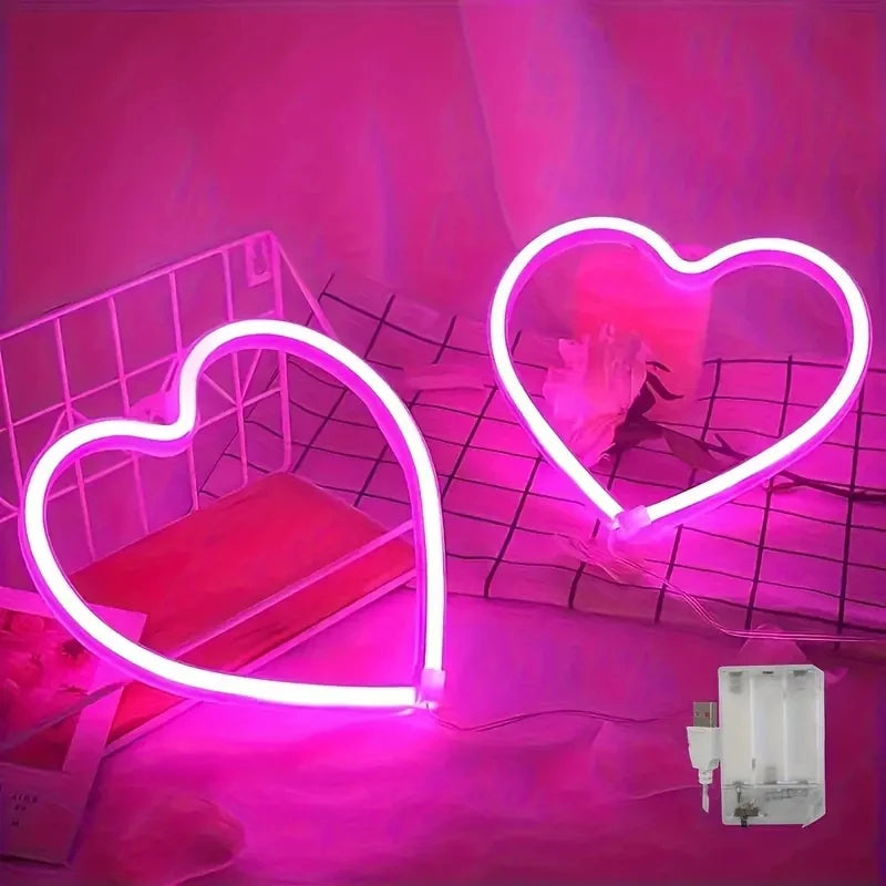 Heart Shape LED Neon Light Sign Wall Mounted Night Light for Valentine's Day Wedding Bar Bedroom Living Room Atmosphere Lighting Vue
