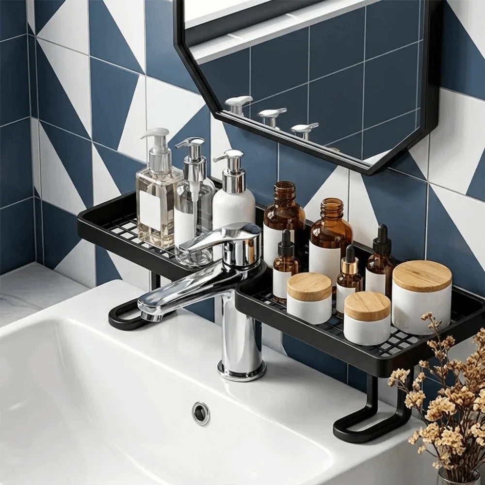 Universal Plastic Bathroom Storage Rack No Drill Quick Drainage Bathroom Sink Shelf Simple Over Sink Shelf for Kitchen Vue
