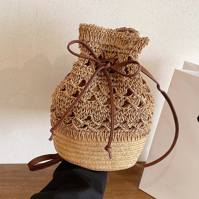 Handmade Women's Summer Straw Beach Shoulder Bag Woven Hollow