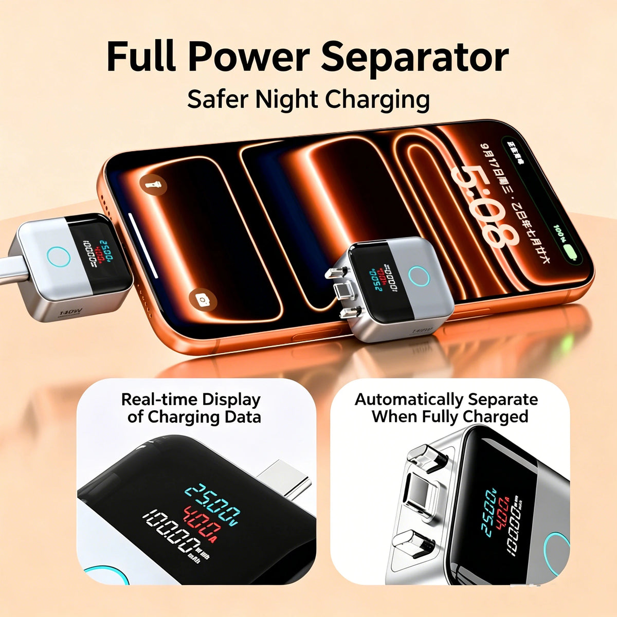 Type-C 140W Physical-Disconnect Battery Guard Anti-Overcharge Protection for Safe Overnight Charging Smart Auto Stop Charging Vue