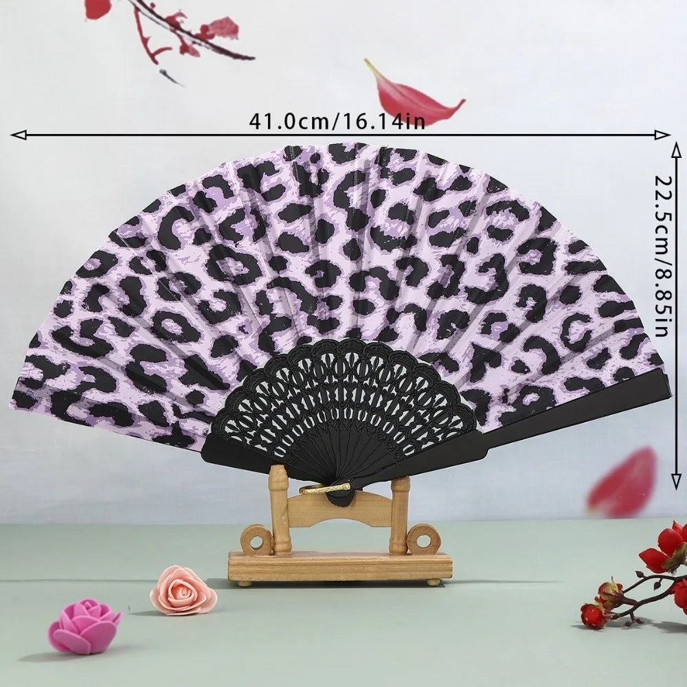 Portable Collapsible Folding Fan Tassel Handheld Leopard Print Fan Decorative Cloth Fan Home Decor Vue