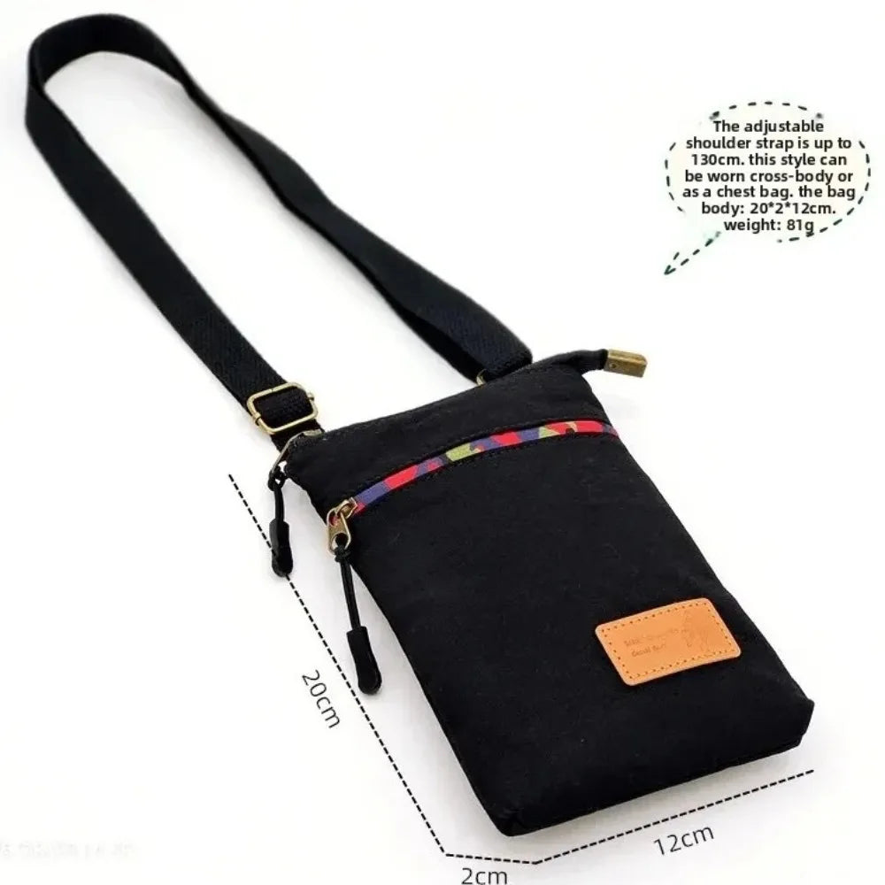 Solid Canvas 3 Layer Crossbody Cell Phone Bag Simple Cloth Women's