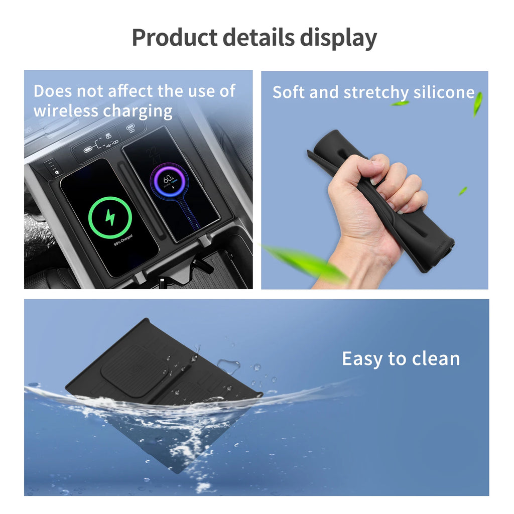 Smabee for Hyundai Santa Fe 2024 2025 2026 Car Anti-Slip Pad Silicone Center Console Wireless Charger Interior Accessories Black Vue
