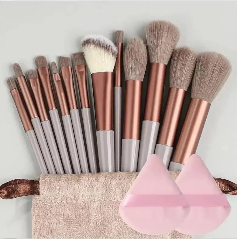 Professional Makeup Brush Set - Soft Fluffy Kabuki & Blending Brushes for Foundation, Powder, Eyeshadow | Beauty Tools Kit Vue 13pcs brown pp1