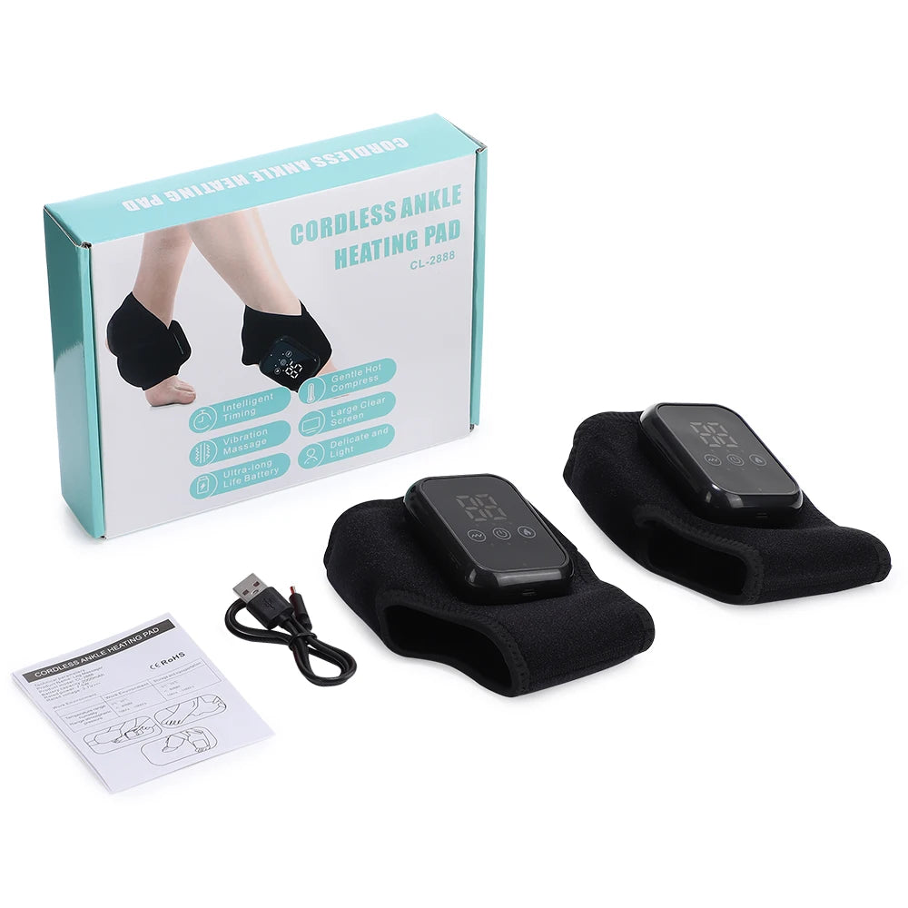 Electric Heating Ankle Guard 3 Levels Hot Compress Vibration Massage Cordless Foot Massager Ankle Joint Protection Heating Strap Vue 2pcs United States