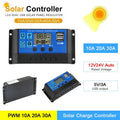 Solar Charge Controller 12V/24V PWM 10A 20A 30A 40A 60A with Adjustable LCD Display Dual USB Port Timer Setting Auto Parameter Vue 20A