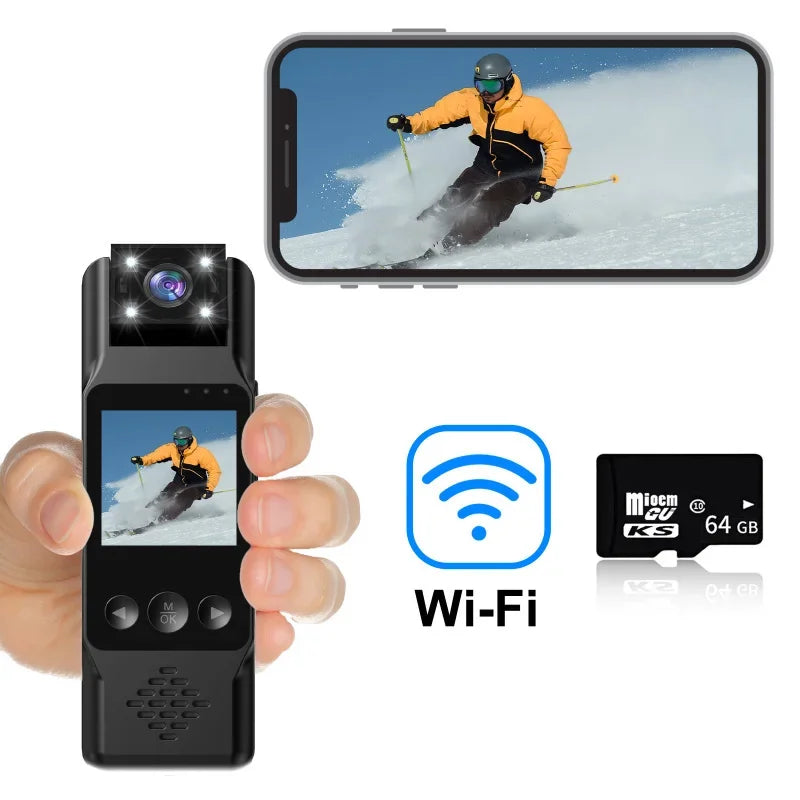 Lenovo Sports Camera Portable Mini Camera 4K HD Wifi Magnetic Back Clip Digital Video Recorder Worn Body Cam Night Vision DVR Vue WiFi version-64G