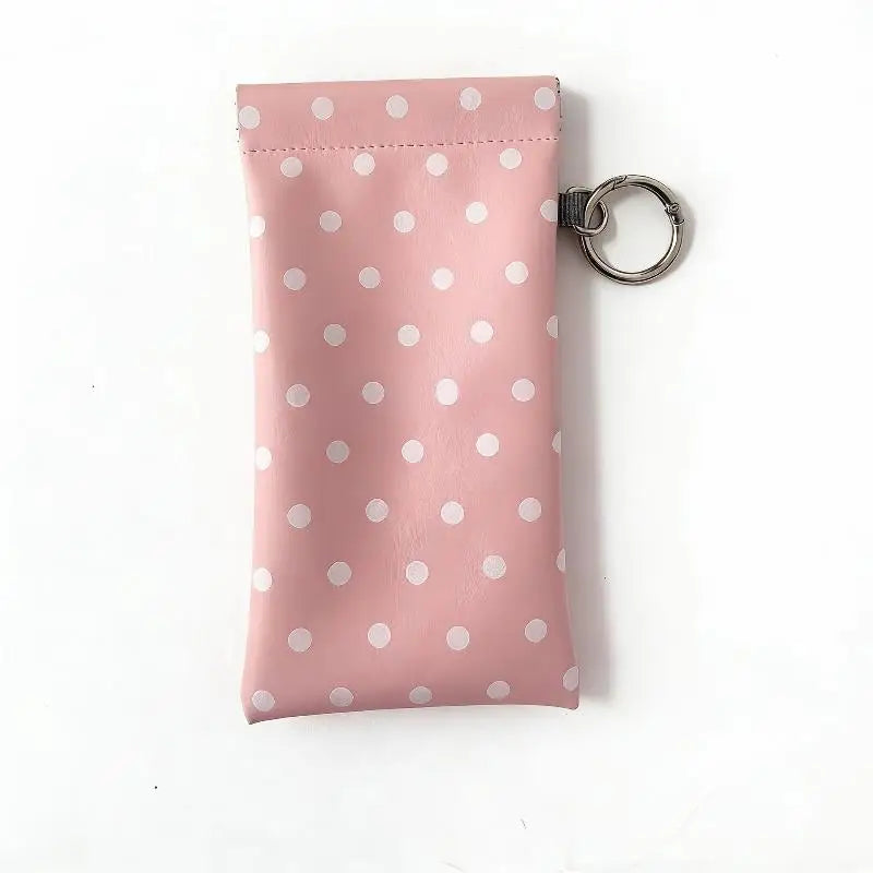 1pcs Polka Dot Eyeglass Pouch With Keychain Portable -Resistant Soft Glasses Case Storage Bag For Women Daily Use Travel Vue Pink