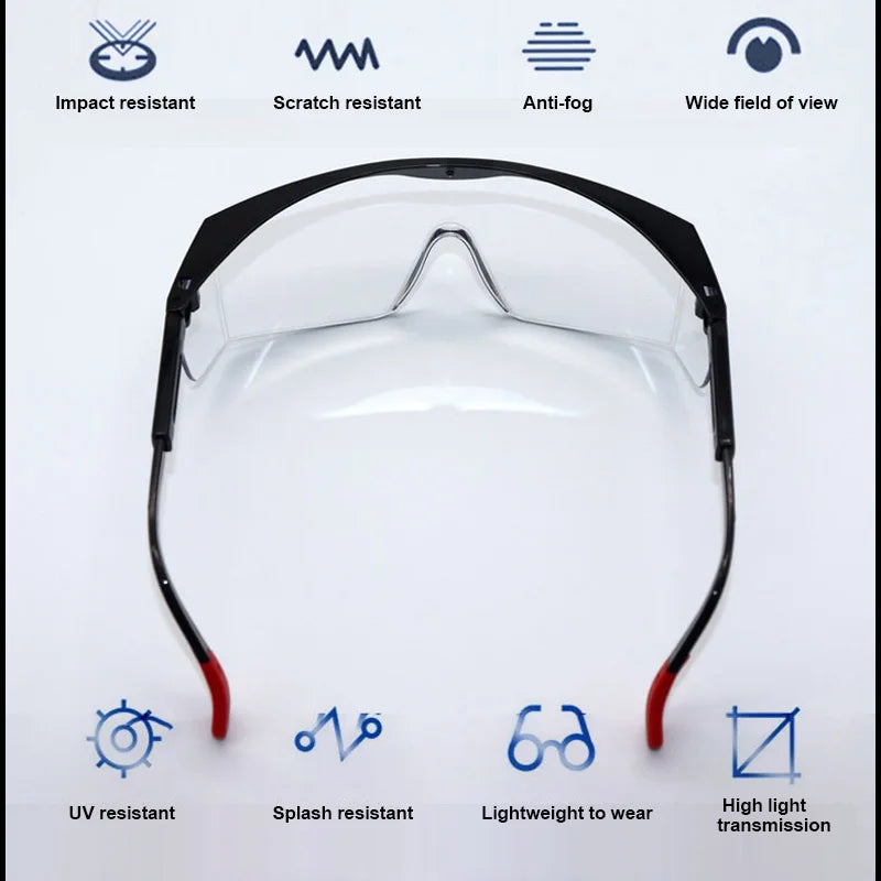 Anti Fog Safety Glasses Over Eyeglasses Ansi Z87 Clear Safety Goggles HD Lens Rubber Leg Eye Protection for Industrial Lab Work Vue