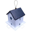 Large Capacity House Shape Bird Feeder Windproof Squirrel Proof Bird Food Container Leak-Proof Metal Bird Feeding Station Vue White