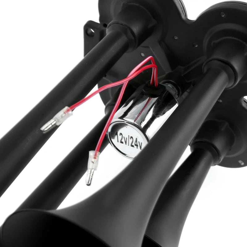 12V 24V 150dB Universal 4-Trumpet Air Horn Loud Sound Horn Black Claxon Horns for Car, Truck, Boat , Motorcycle Vue