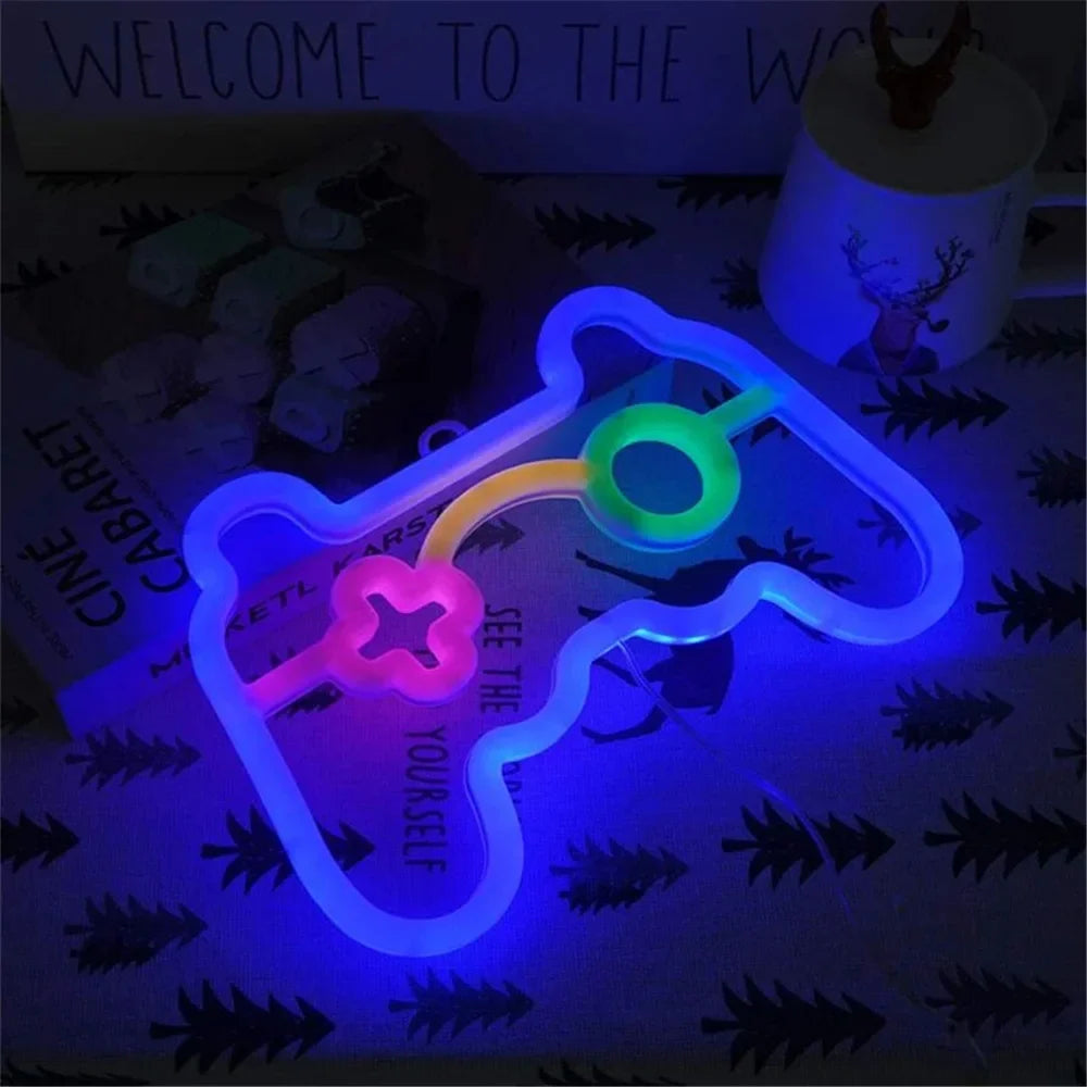 Blue LED Gamepad Neon Sign Wall Art for Gamer Room Home Decor Playstation Bar Game Hall Light Cool Gifts Night Light Vue