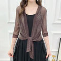 Glitter Tie Up Open Front Shrug Ladies Shawl Cropped Beach Summer Sun