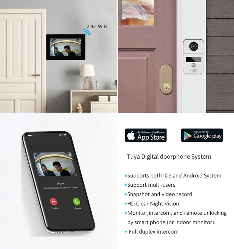 Tuya App Wifi Video Intercom Kits Visual Doorbell System 1080P Entry Doorphone Door Camera for Home Villa Apartment Vue