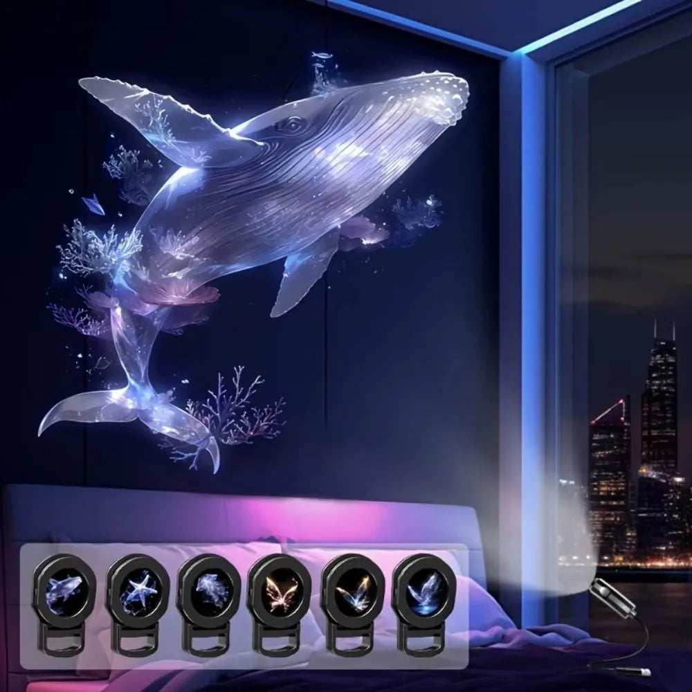 Adjustable Patterns LED USB Projector Light Whale Butterfly Projection Night Light Starfish Jellyfish Marine Projection Lamp Vue 6 Patterns