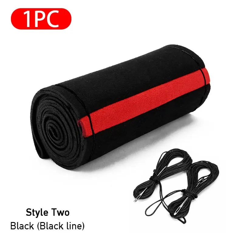 Premium Fur Steering Wheel Cover Universal Car Steering Wheel Braid Cover with Needles and Thread Anti Slip Interior Protector Vue Style 2-Black Thread China Mainland
