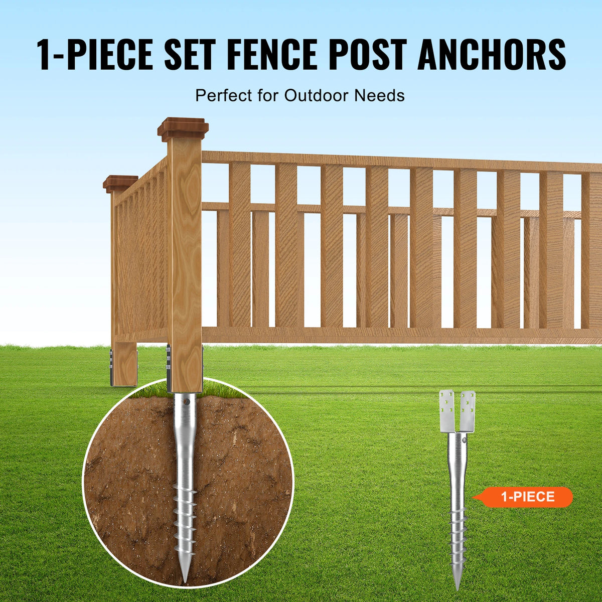 SucceBuy No-Dig Screw-In Ground Anchor Fence Post Stake + Lag Bolts Fence Post Anchor Vue