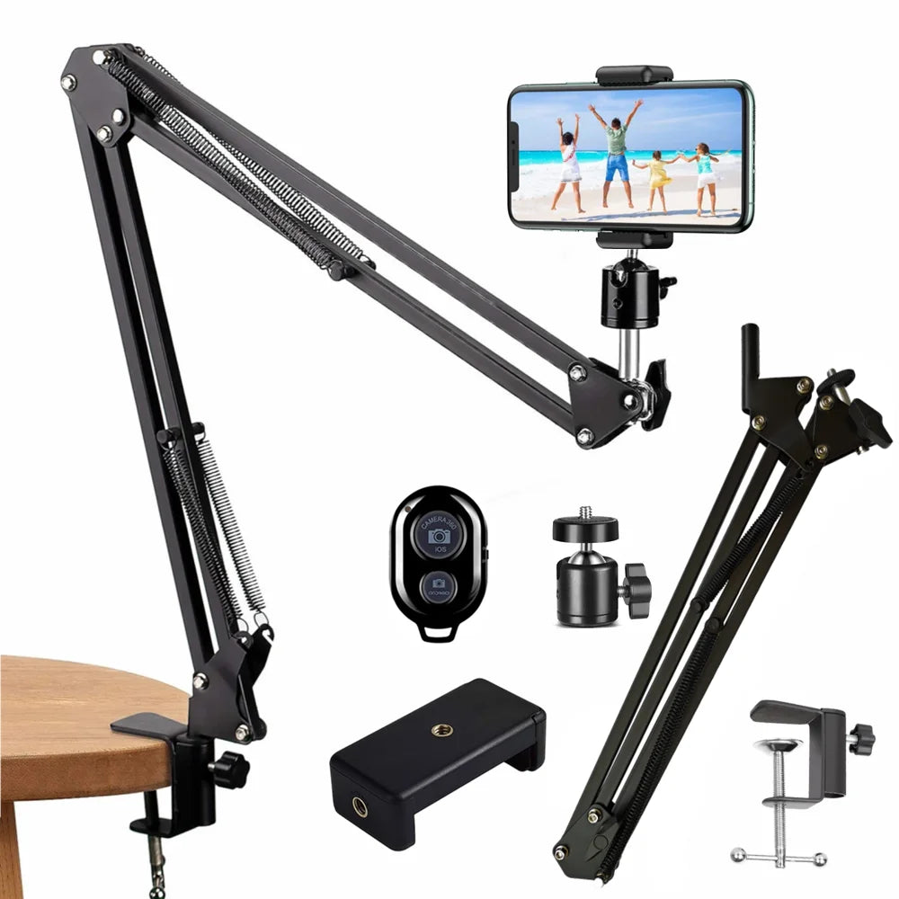Flexible Arm Tripod For Phone Stand Table Folded Anchor 360° Rotation Online Desktop Laptop Video Live Overhead Shot Photography Vue