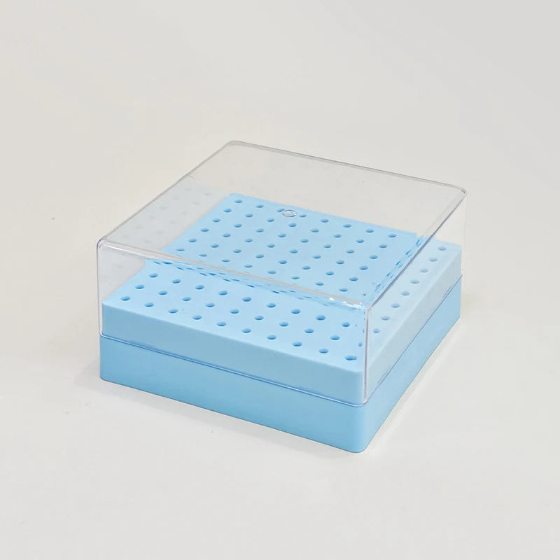 100 Holes Nail Art Drill Storage Box Grinding Polish Head Bit Holder Display Nail Drill Bits Organizer Plastic Nail Stand Vue Light blue