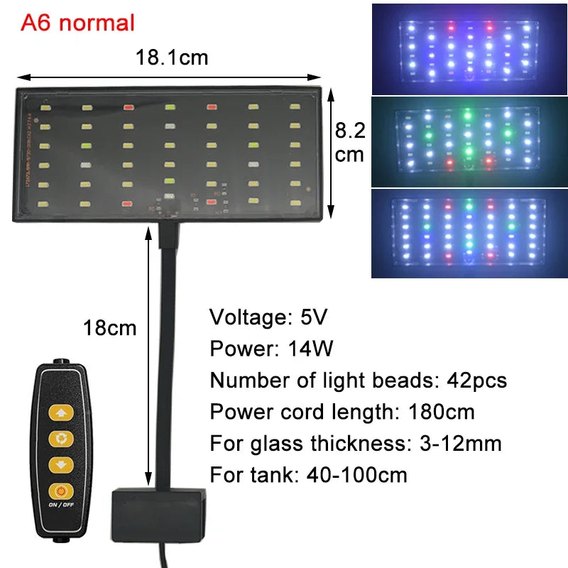 360° Rotatable Light Aquarium USB LED Light Full Spectrum Aquatic Plant Grow Lamp Fish Tank Adjustable Brightness Dimmable Timed Vue A6 Normal USB EU Plug