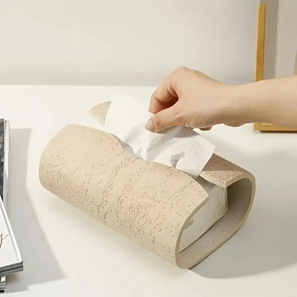Rectangular Resin Tissue Box Imitation Cave Stone Design Vintage Artistic Napkin Holder Wear-resistant Decorative Vue
