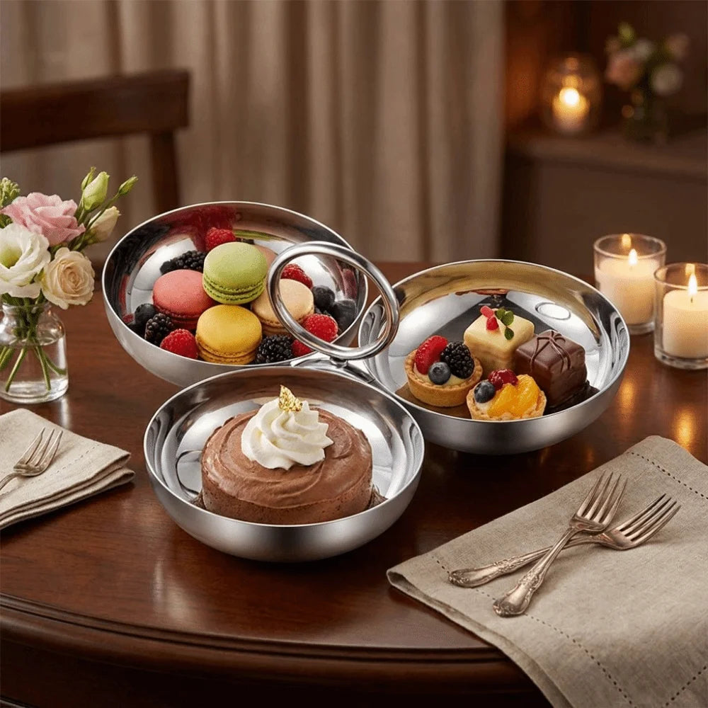 Candy Dish Thick Stainless Steel Serving Bowl with Handle Multipurpose Snack Dish Ice Cream Bowl Round Dessert Plates Party Vue