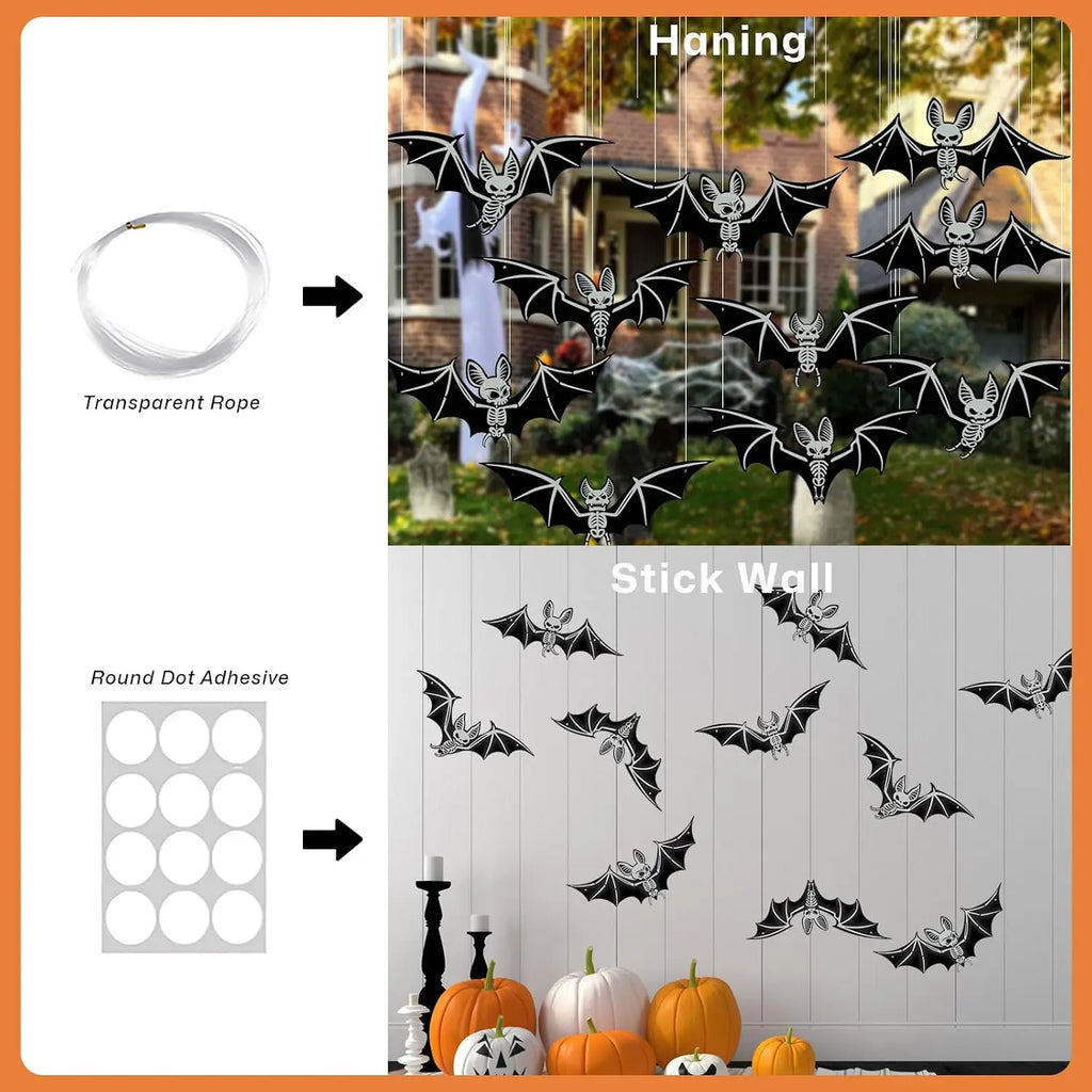 10-100PCS 3D Glow in Dark Hanging Bats Decorations Realistic Flying Bats for Haunted House Party Outdoor Wall Yard Halloween Vue