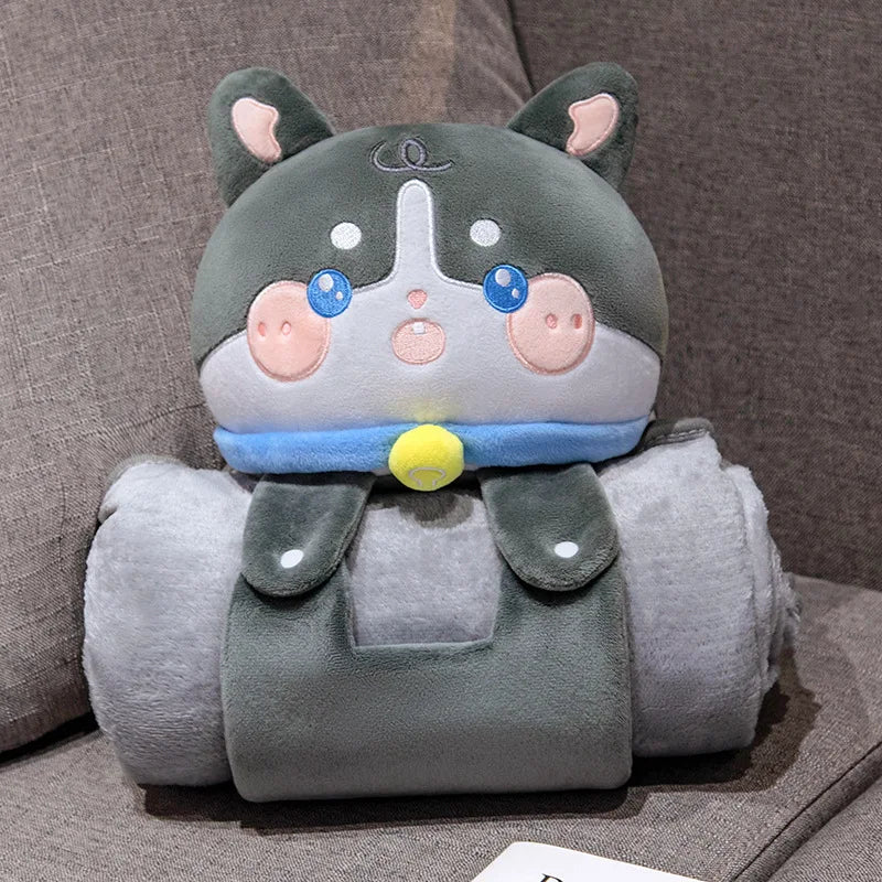 2 in 1 Capybara Panda Pillow Blanket Plush Roll,Kawaii Stuffed Pillow Warm Lap Throw for Office Nap Soft Gift for Girls Kids Vue Husky 80x100cm