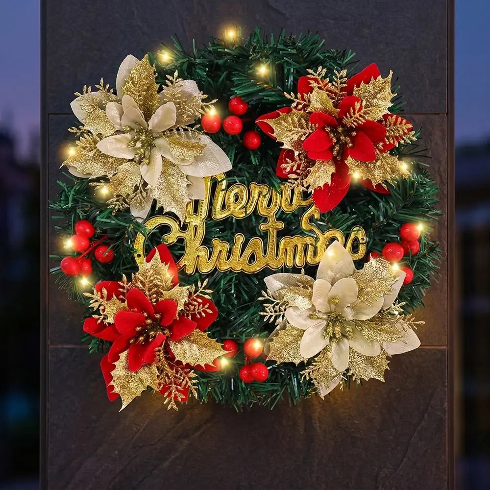 Elegant With Flower Christmas Wreath Artificial 30CM Christmas Decoration Red Home Decor Door Hanging Rattan Winter Vue