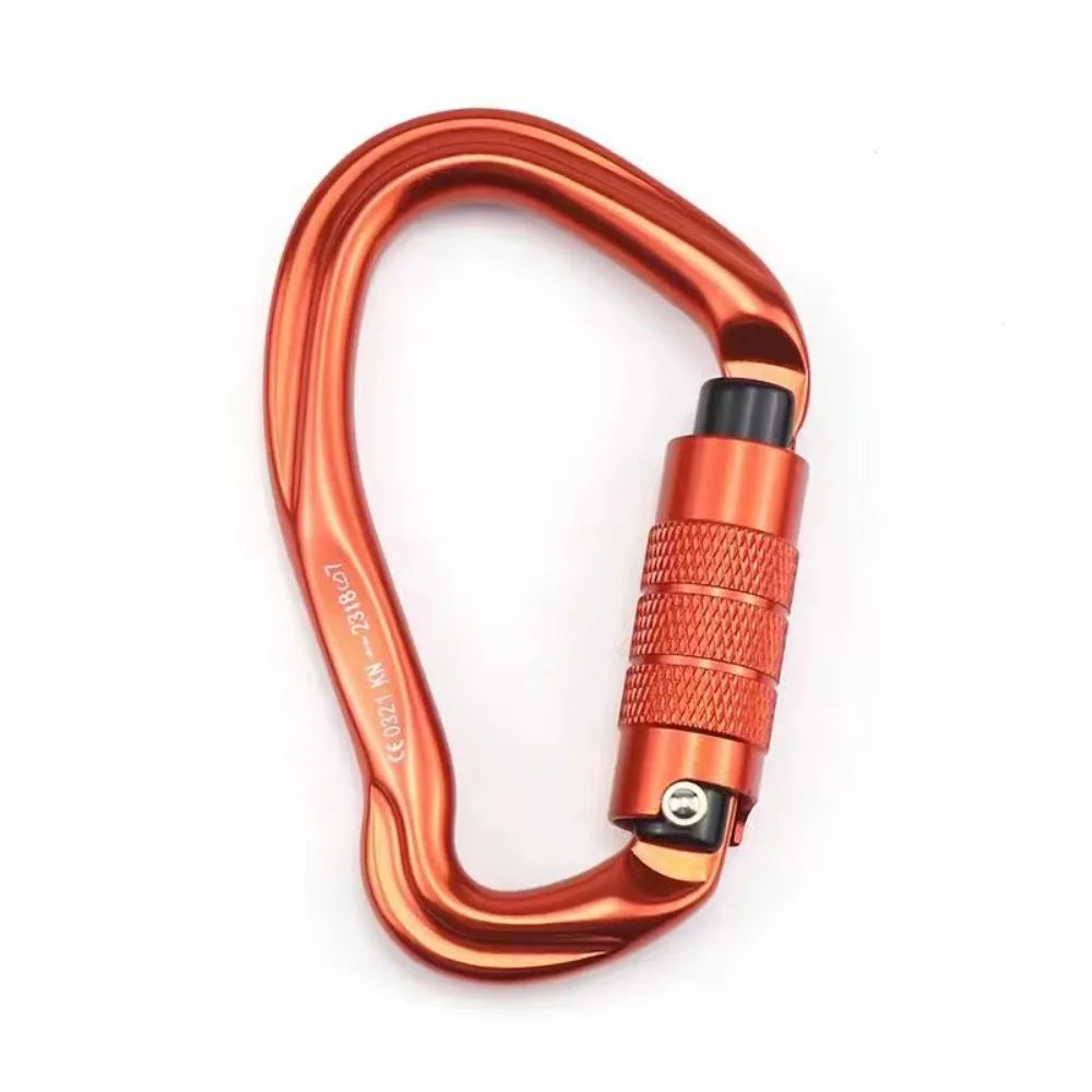 7075 Aviation Aluminum Safety Auto Lock Buckle 23KN Pear-shaped Professional Carabiner Durable Sturdy Outdoor Sports Buckle Vue Orange