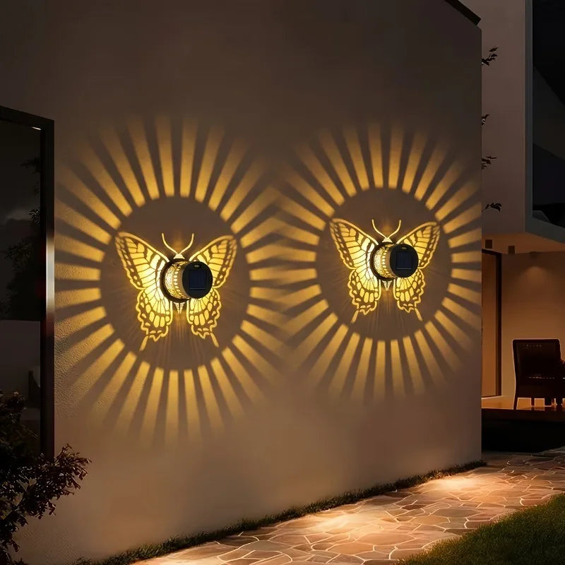 1-8PCS Solar Butterfly Wall Wrought Iron Hollow Projection Vintage Pattern Shadow for Outdoor Fence Balcony Landscape Lighting Vue
