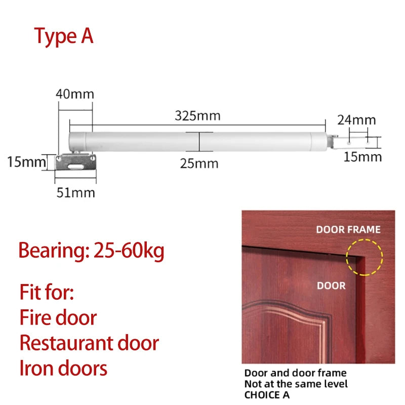 Automatic Door Closer 60kg Adjustable Gas Spring | Soft Close Door Closer Vue A