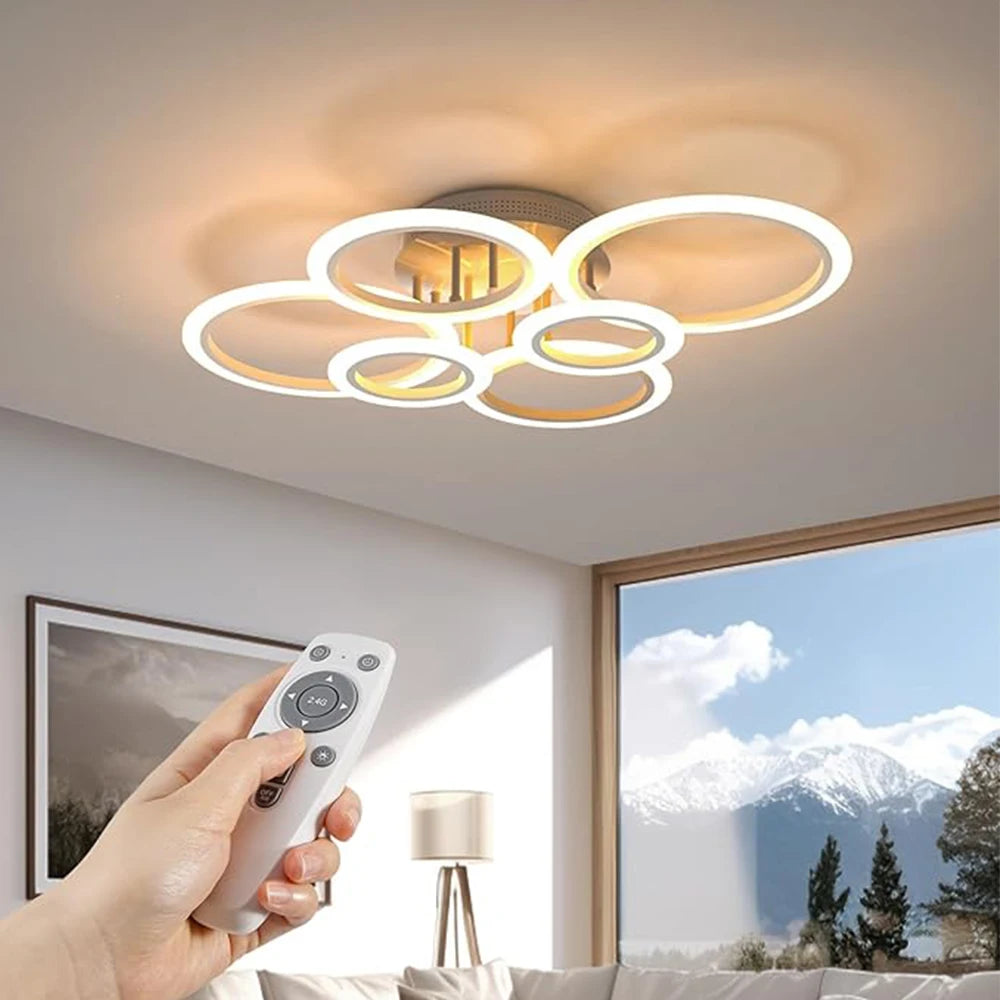 Modern LED Chandelier 4-9Rings Home Remote Control Dimming Led Ceiling Lights for Living Room Bedroom Kitchen Decoration Fixture Vue