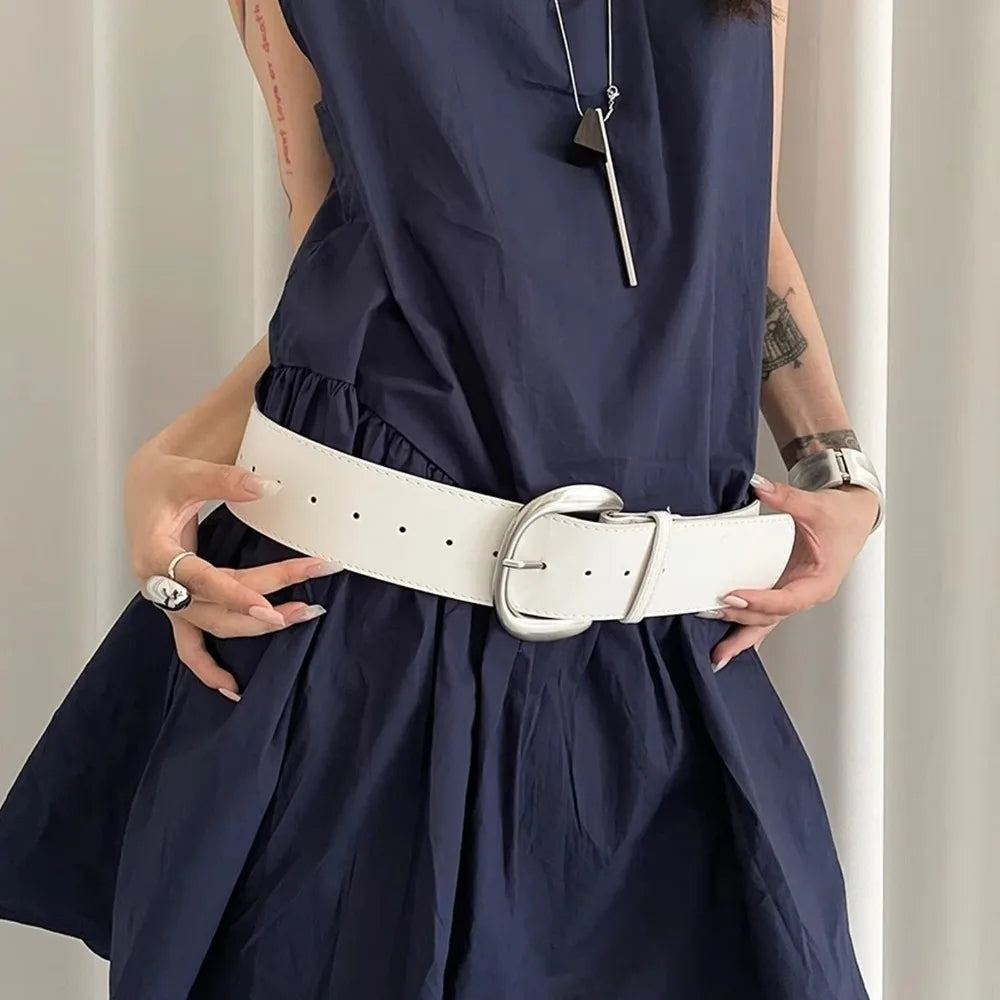 Adjustable Wide Belt Leather White Waist Cincher Women Vue White