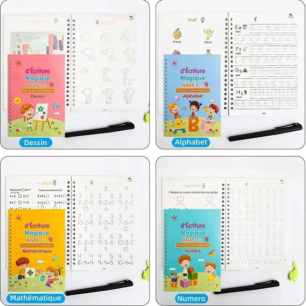 French Magic Copybook for Kids Reusable Grooves Calligraphy Writing 3D Grooved Handwriting Book for Children Beginners Gifts Vue