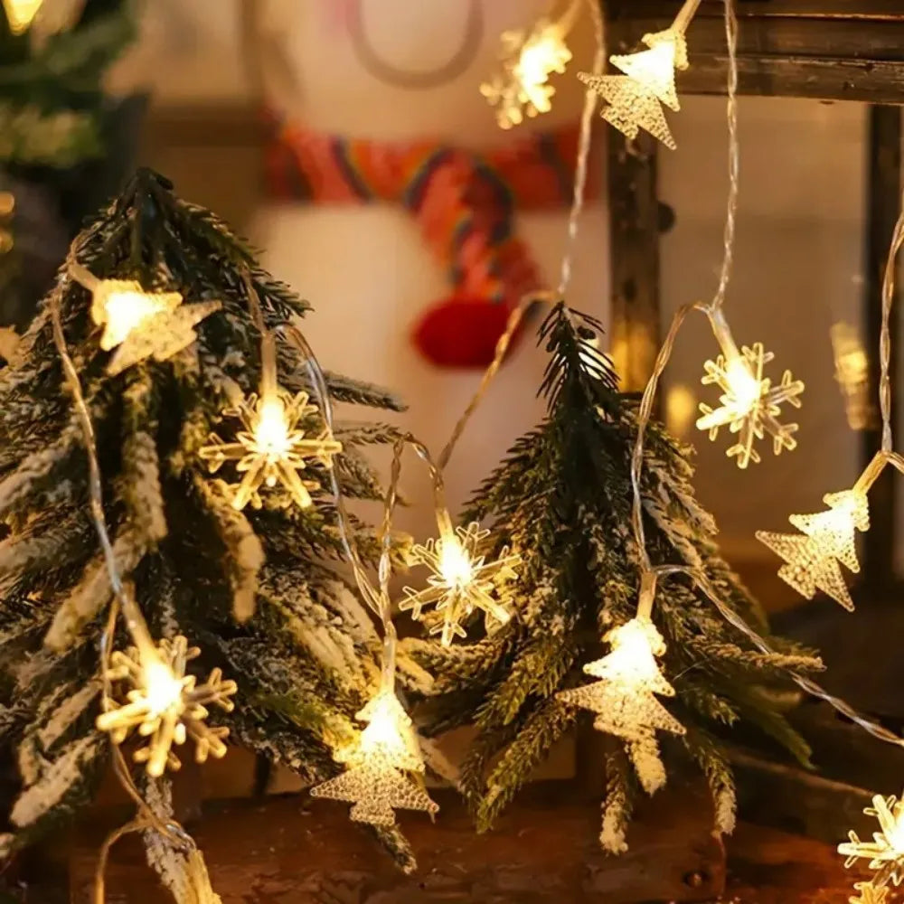 1PC 1.5M10LED/3M20LED battery box snowflake and Christmas tree light string,Christmas decoration,used for party,room decoration Vue